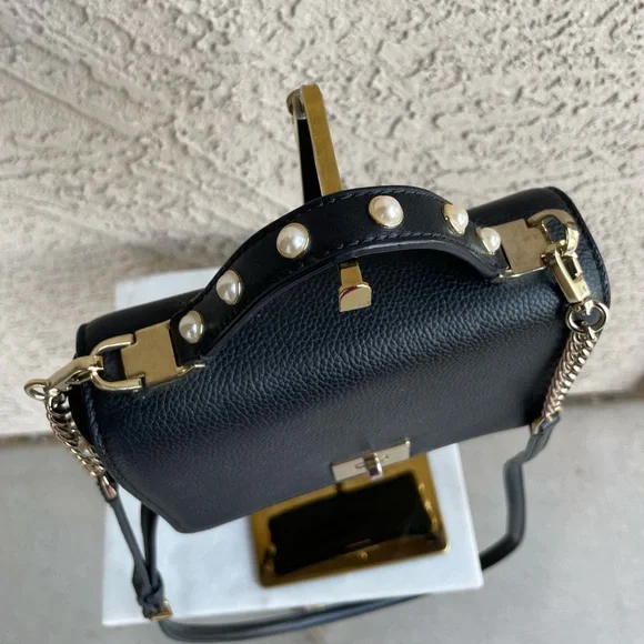 KATE SPADE Black Glitter Leather Serrano Place Pearl Mini Satchel Crossbody Bag